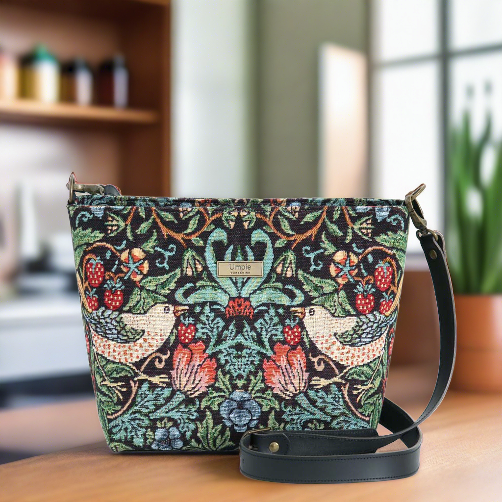 William Morris Crossbody Bag with black leather strap