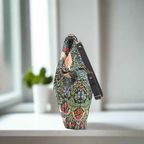 Zip-top hobo bag in William Morris Strawberry Thief design, detailed close-up highlighting the secure zipper closure and intricate Arts and Crafts pattern with songbirds nestled among strawberry vines, demonstrating superior craftsmanship by Umpie Handbags