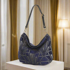 Art Deco Hobo Bag Front View - Sumptuous Velvet Fabric with Geometric 1920s Elegance