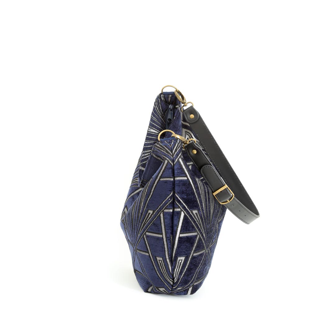 Top zip detail of Art Deco Hobo Bag revealing spacious interior and secure closure by Umpie Handbags