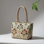 Art Nouveau Shoulder Bag - Premium Jacquard Fabric with Flowing Floral Patterns and Beige Leather Handles - Yorkshire Crafted