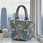 Front view of handcrafted Batik handbag showcasing unique silhouette and Indonesian style textile design by Umpie Handbags