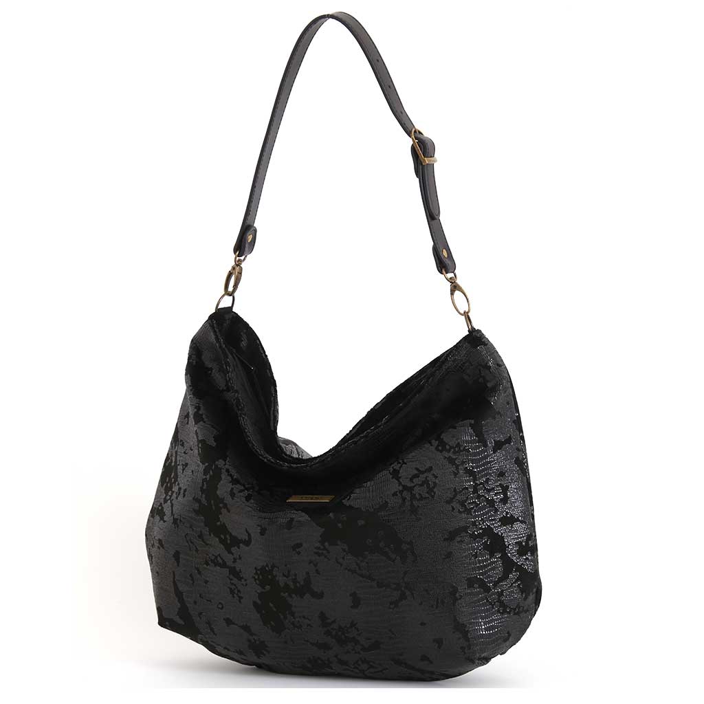 Lizard print hobo bag, one-off slouchy style worn over the shoulder, by Umpie Handbags