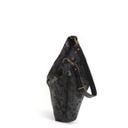 Lizard print hobo bag, one-off slouchy style worn over the shoulder, zip-top view by Umpie Handbags