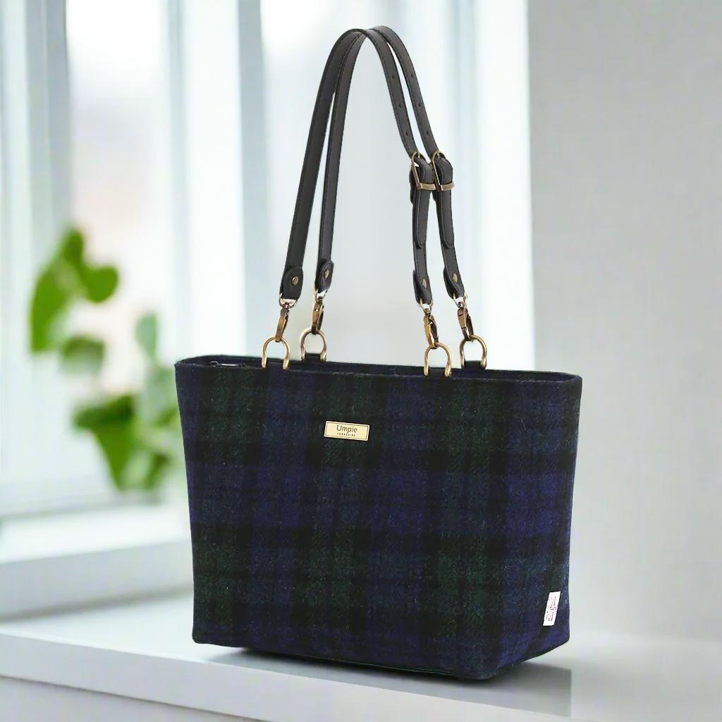 Black Watch Tartan Shoulder Bag. Harris Tweed. British Made Umpie Handbags