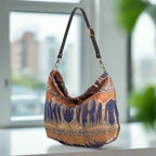 Bronze metallic hobo bag with shimmering brocade fabric and premium black leather strap - luxury handbag by Umpie Handbags