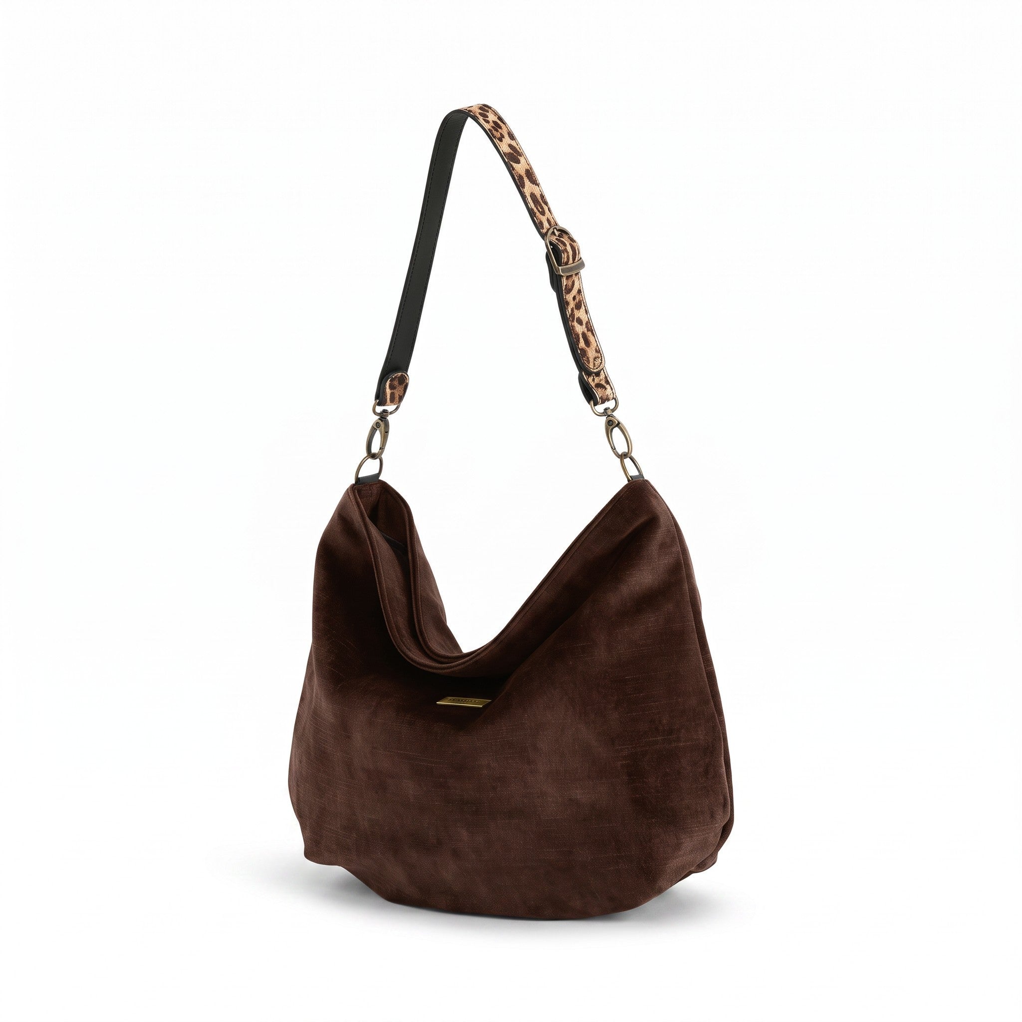 Velvet Hobo Bag, Leopard Strap
