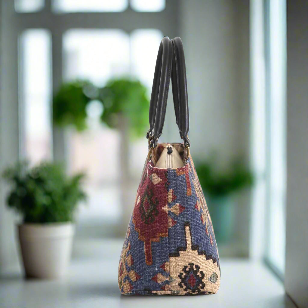 Canvas Handbag with a kilim design by Umpie Handbags - side view