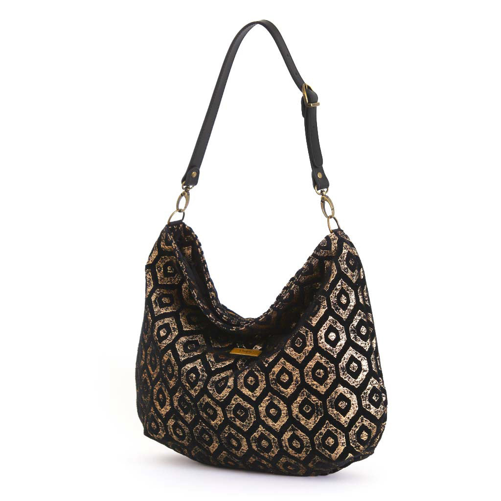 Dazzling Gold Metallic Hobo Bag - luxurious shimmer meets Yorkshire craftsmanship with elegant black leather strap by Umpie Handbags