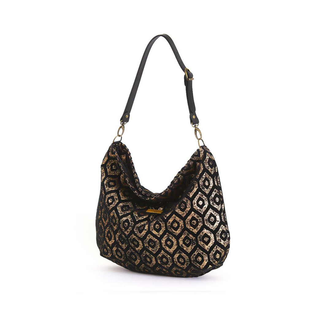 Dazzling Gold Metallic Hobo Bag - luxurious shimmer meets Yorkshire craftsmanship with elegant black leather strap by Umpie Handbags