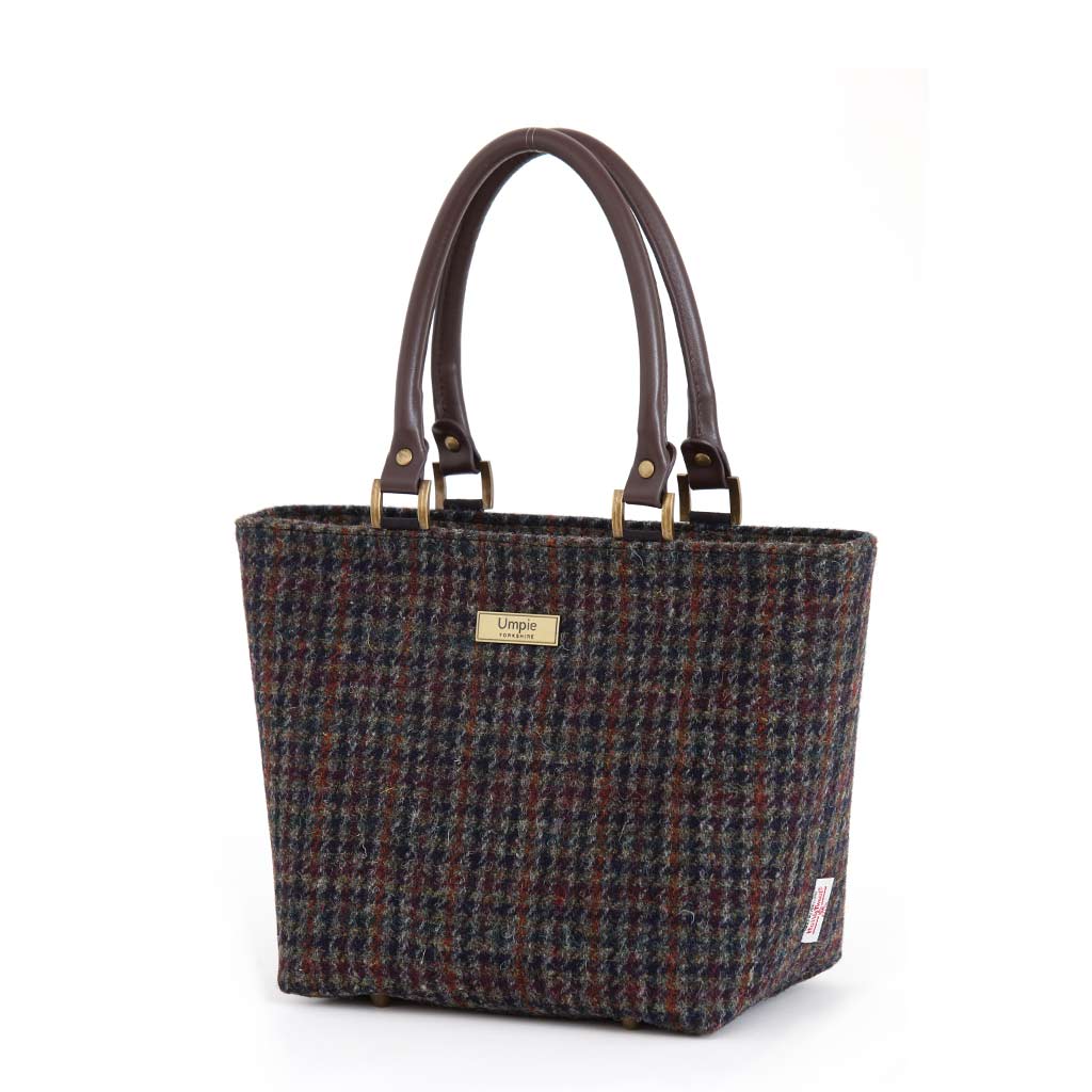 Harris Tweed Handbag with brown leather handles, by Umpie Handbags