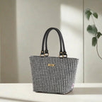 The Houndstooth Handbag by Umpie Handbags - British-made Harris Tweed handbag with classic black and white pattern and premium leather handles