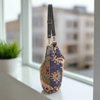 The Green Mix colour, Kilim Design Canvas Hobo Bag With Black Leather Strap by Umpie Handbags - side view