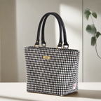 The Houndstooth Handbag by Umpie Handbags - British-made Harris Tweed handbag with classic black and white pattern and premium leather handles