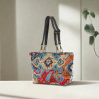 Kilim Velvet Shoulder Bag showcasing rich texture and traditional geometric design with leather strap by Umpie Handbags