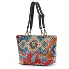 Kilim Velvet Shoulder Bag showcasing rich texture and traditional geometric design with black leather straps by Umpie Handbags