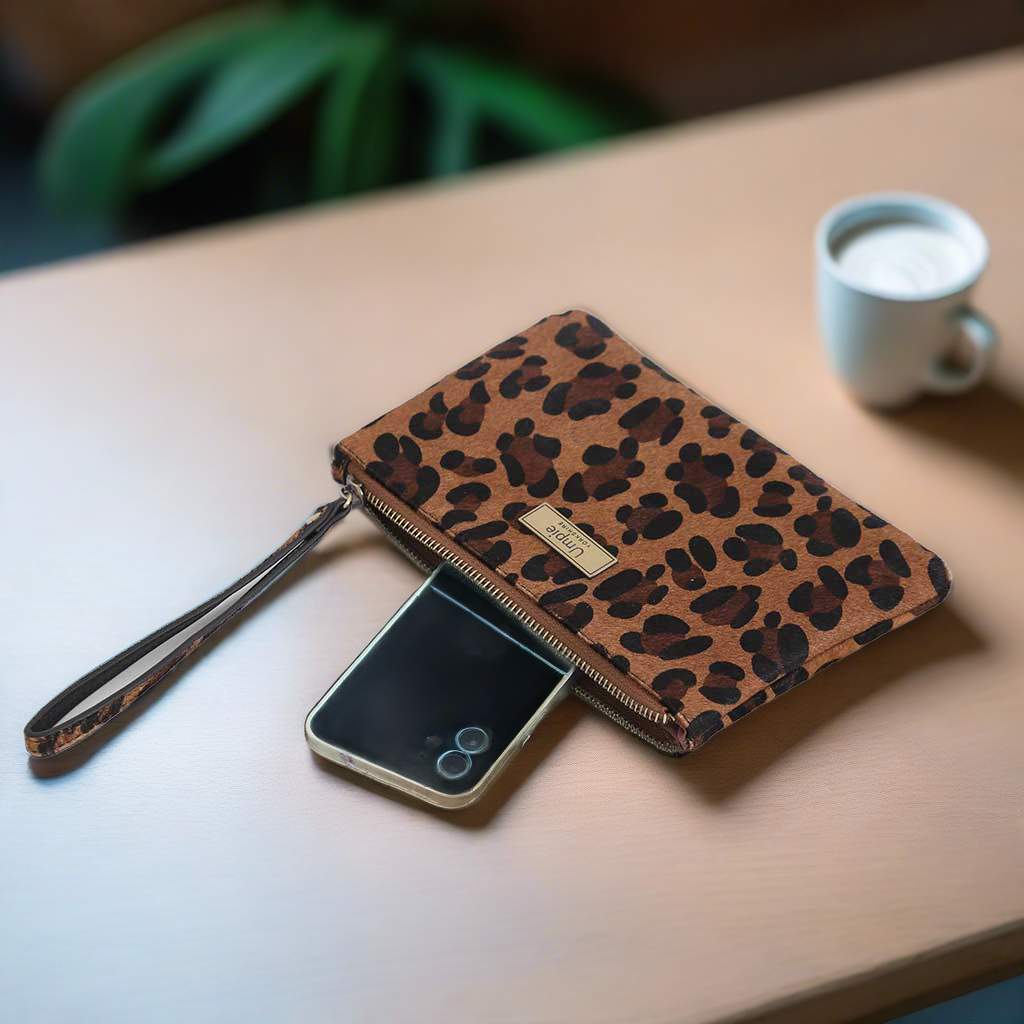 The Pony Leather Leopard Clutch Bag with phone