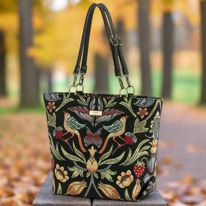 The William Morris Tote Bag with black leather straps