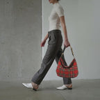 Red Tartan Hobo Bag, Leopard Strap