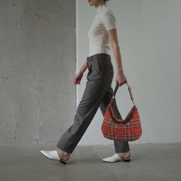 Red Tartan Hobo Bag, Leopard Strap