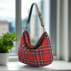 Regal Royal Stewart Tartan Hobo Bag - authentic Harris Tweed with striking leopard print leather strap by Umpie Handbags