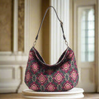 Sumptuous Tabriz velvet hobo bag featuring premium textured velvet fabric, black leather handle, and sophisticated British craftsmanship by Umpie Handbags