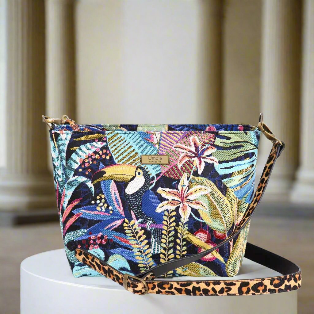 Floral Crossbody Bag. Leopard Strap. British Made Umpie Handbags