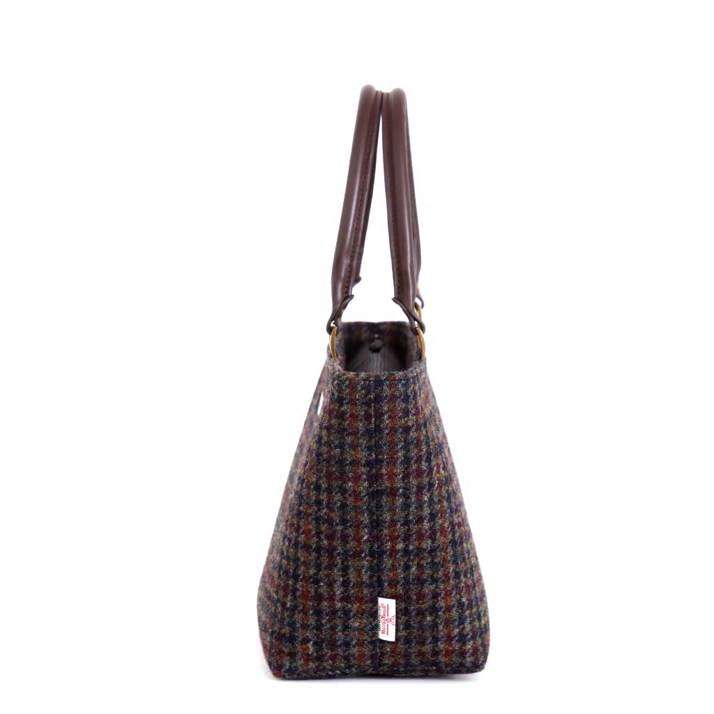 Harris Tweed Handbag with brown leather handles, by Umpie Handbags. - side view