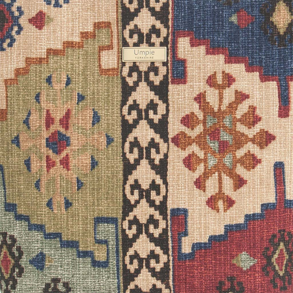 The Green Mix colour, Kilim Design Canvas Hobo Bag With Black Leather Strap by Umpie Handbags - fabric view