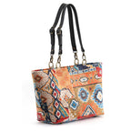Kilim Velvet Shoulder Bag showcasing rich texture and traditional geometric design with black leather straps by Umpie Handbags - back view