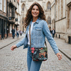 Luxurious printed velvet tiger crossbody bag with leopard print leather strap showing rich texture and exotic pattern by Umpie Handbags