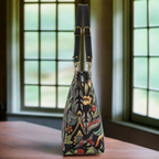 William Morris Tote Bag Side Profile - Authentic Victorian Tapestry Fabric with Premium Black Leather Handles