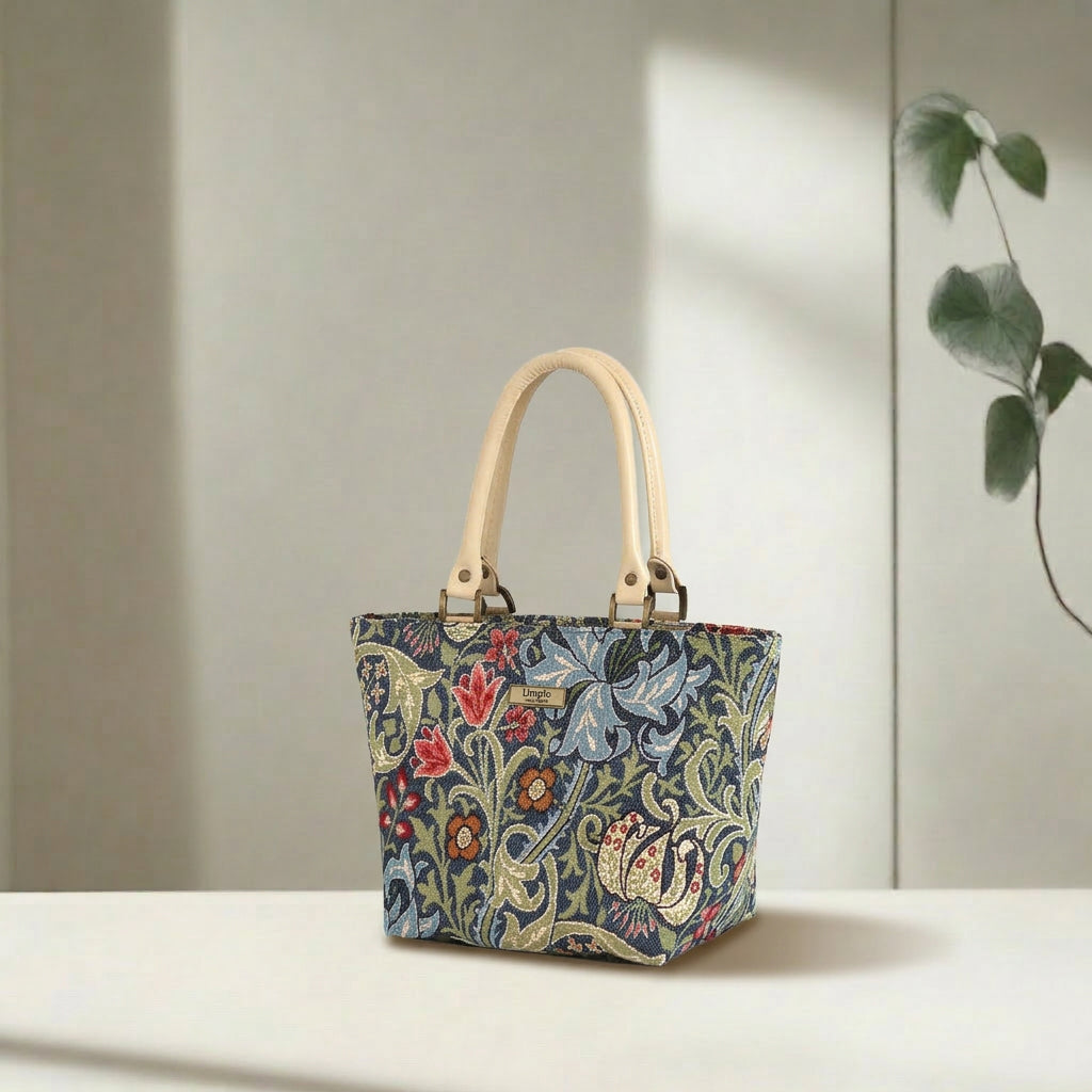 William Morris Handbag showing exquisite Golden Lily tapestry design by Umpie Handbags