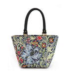 Front view of William Morris Handbag showing exquisite Golden Lily tapestry design by Umpie Handbags