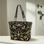 William Morris Tote Bag worn on shoulder displaying rich tapestry pattern and elegant silhouette by Umpie Handbags