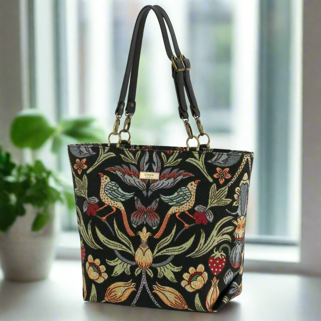 The William Morris Tote Bag with black leather straps