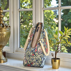 Top zip detail of William Morris Handbag revealing spacious interior and secure closure by Umpie Handbags