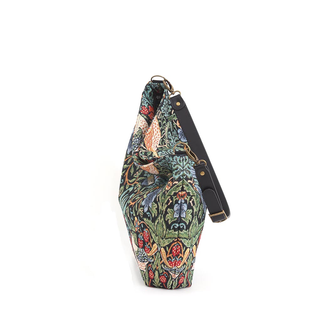 Top zip detail of William Morris Hobo Bag revealing spacious interior and secure closure by Umpie Handbags