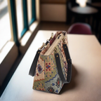 The Canvas Shoulder Bag with black leather straps