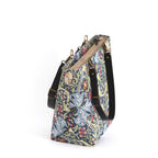 The zip-top view of the William Morris Golden Lily shoulder bag with black leather straps by Umpie Handbags