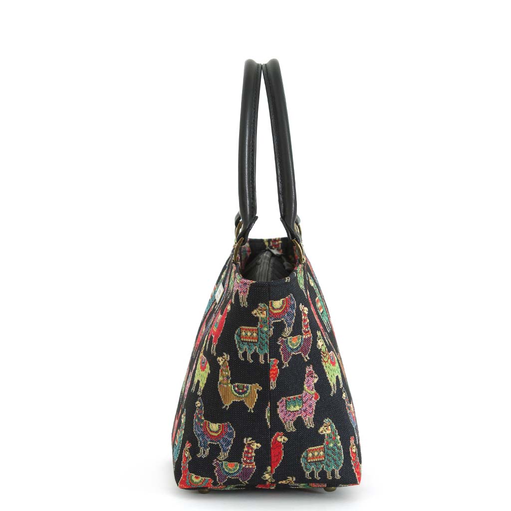 Alpaca Handbag with black leather handles, by Umpie Handbags - side view