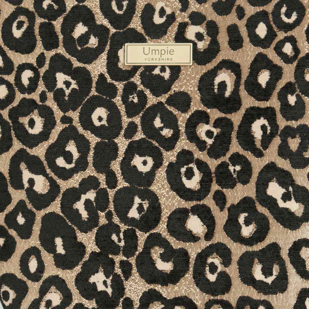 Leopard Print Weekend Bag with black leather handles by Umpie Handbags - fabric view