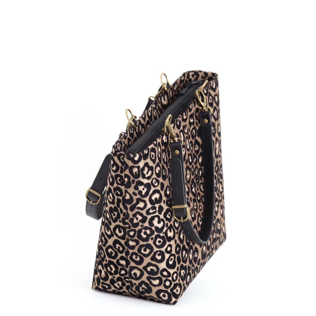 Leopard Print Shoulder Bag, Bronze by Umpie Handbags - zip-top view