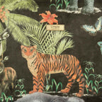 Tiger Shoulder Bag in black velvet with leopard print  leather straps, by Umpie Handbags - fabric view