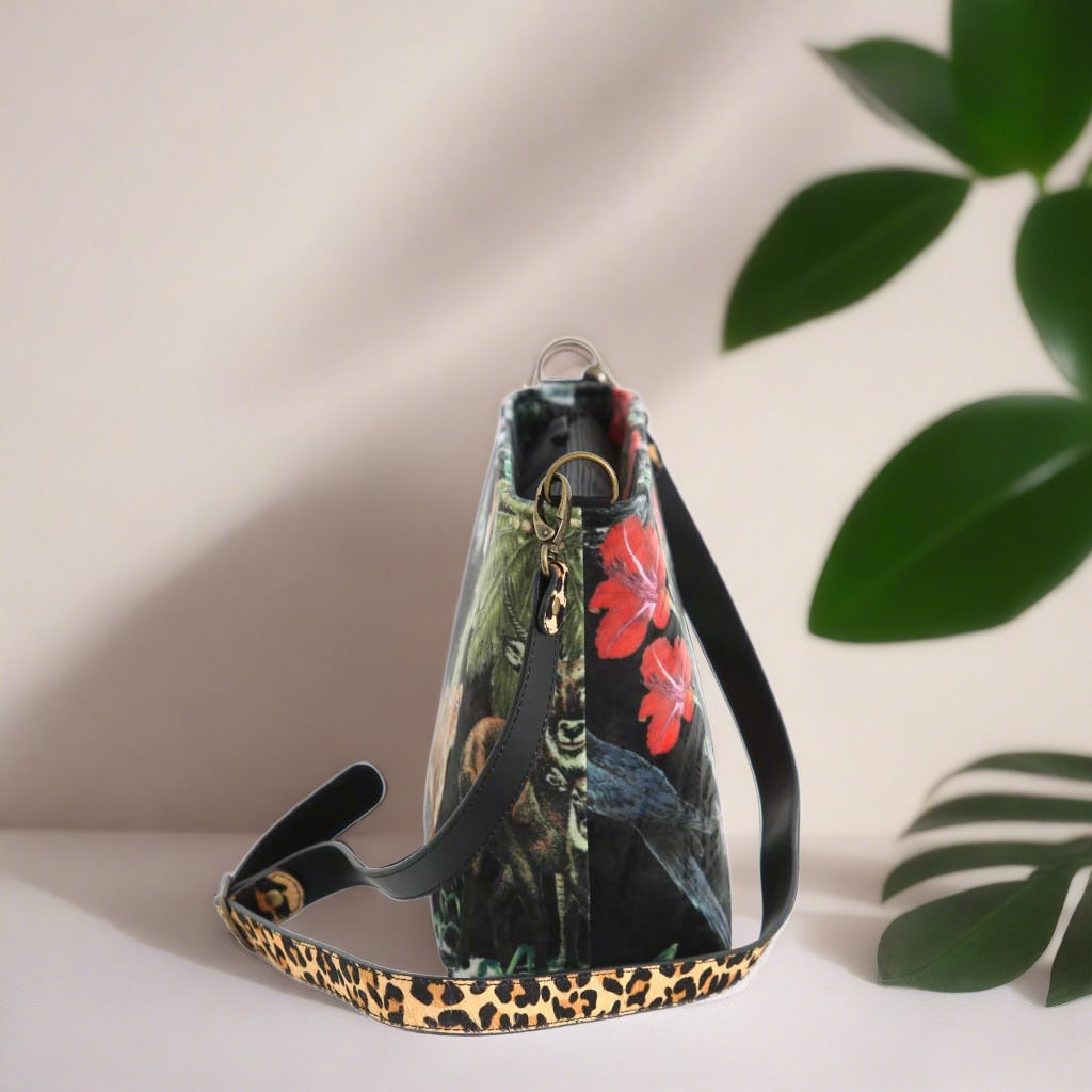 Tiger Crossbody Bag with animal print leather strap, by Umpie Handbags - side view